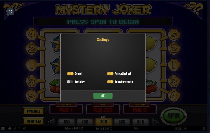 Main features of Mystery Joker slot machine